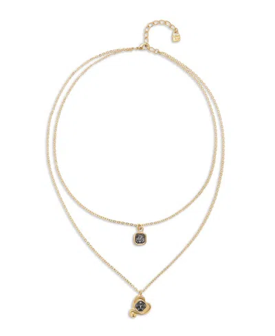 Unode50 18k Gold Plated Double-strand Necklace With Heart Square Charms