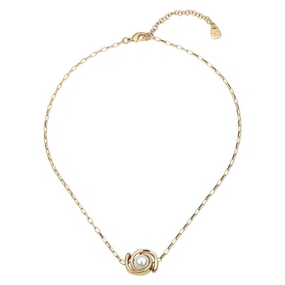 UNODE50 18K GOLD PLATED METAL ALLOY DOUBLE MOON BEAD NECKLACE WITH THIN CHAIN
