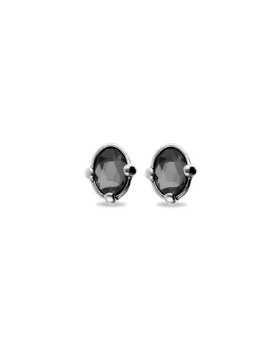 Unode50 18k Gold Plated Metal Alloy Earrings With Grey Faceted Crystal In Black