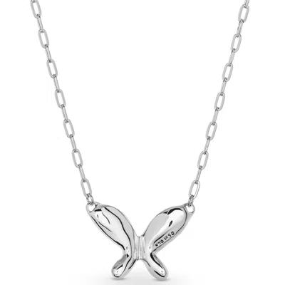 Unode50 18k Gold Plated Metal Alloy Necklace With Small Link Chain And Medium Size Center Butterfly In Silver