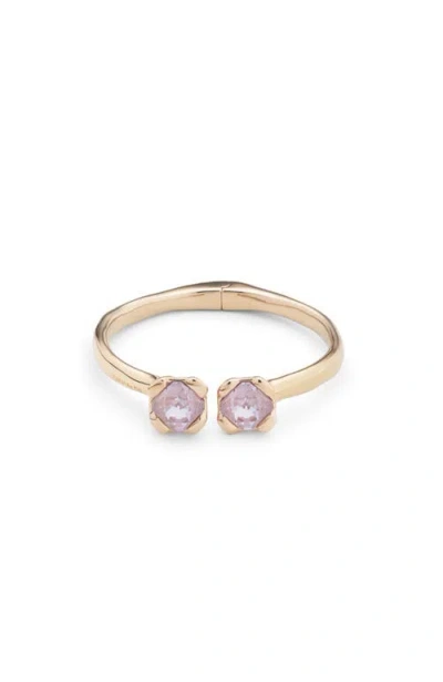 Unode50 18k Gold Plated Metal Alloy Rigid Bracelet, With Inner Spring And Two Pink Faceted Crystals.