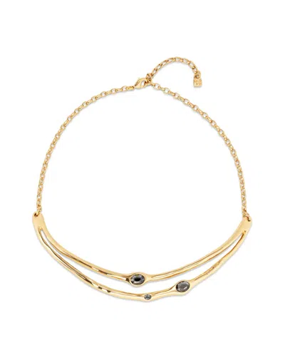 Unode50 18k Gold-plated Metal Alloy Rigid Necklace With Black Faceted Crystals