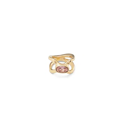 Unode50 18k Gold Plated Metal Alloy Ring, Spider Leg Shape With Medium Oval Box And Pink Crystal
