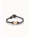 Unode50 18k Gold Plated Metal Two Leather Straps Bracelet In Gold