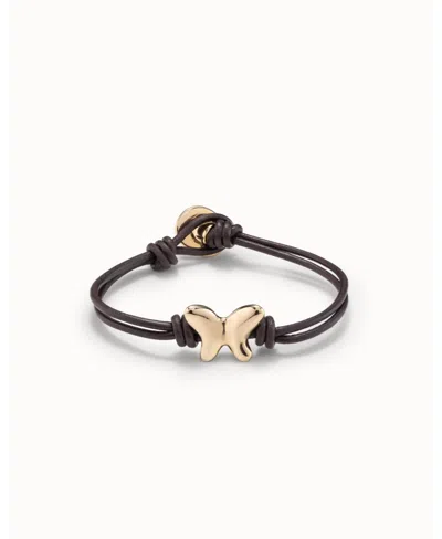 Unode50 18k Gold Plated Metal Two Leather Straps Bracelet
