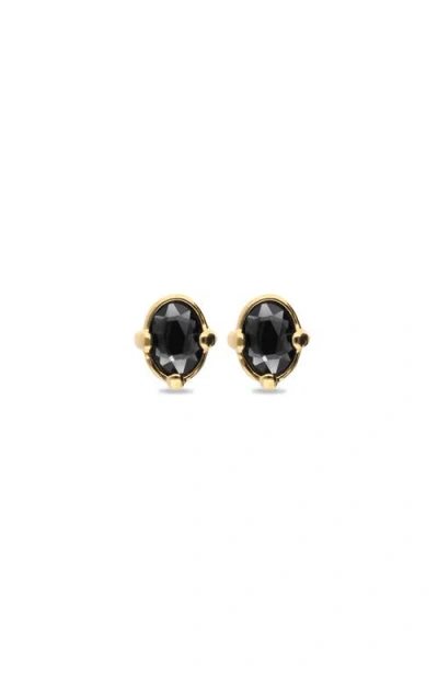 Unode50 18k Gold Plated Metal Alloy Earrings With Grey Faceted Crystal In Black