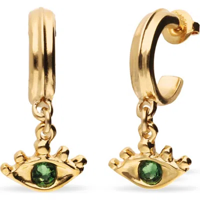 Unode50 18k Gold-plated Hoop Earrings With Eye Detail With Green Crystal