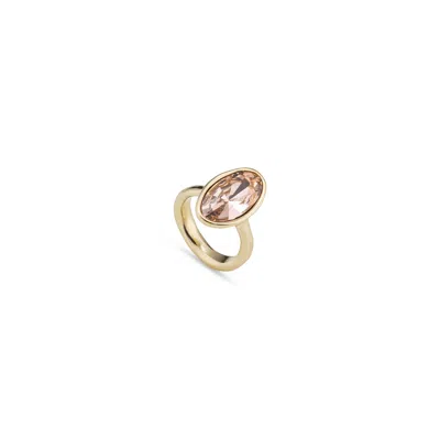 Unode50 18k Gold-plated Metal Alloy Ring With Large Oval Box And Pink Crystal