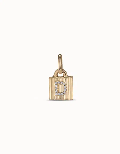 Unode50 18k Gold-plated Padlock Charm With Topaz Letter D In White