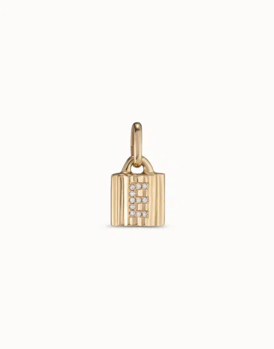 Unode50 18k Gold-plated Padlock Charm With Topaz Letter E In White