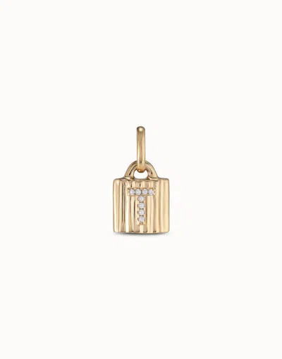 Unode50 18k Gold-plated Padlock Charm With Topaz Letter T In White