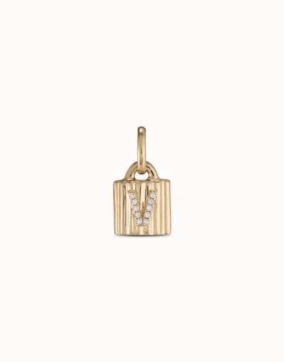 Unode50 18k Gold-plated Padlock Charm With Topaz Letter V In White