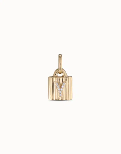 Unode50 18k Gold-plated Padlock Charm With Topaz Letter Y In White