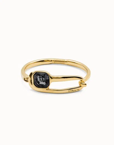 Unode50 Bangle Bracelet With A Black Crystal In Gold