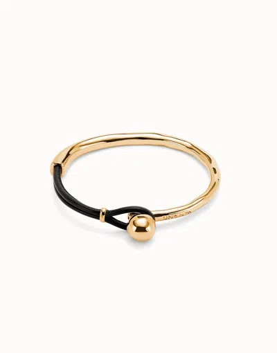 Unode50 Bangle Bracelet With Brown Leather In Gold