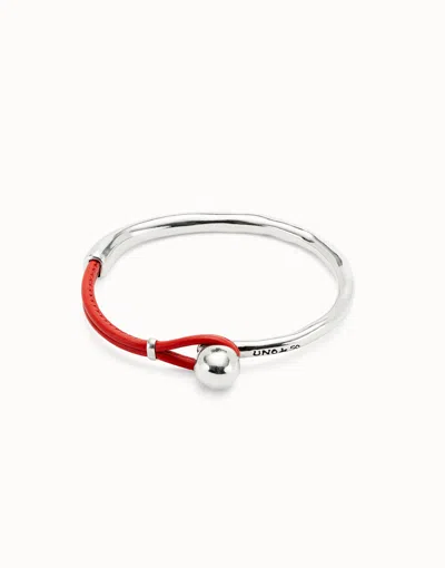 Unode50 Bangle Bracelet With Coral Leather In Orange