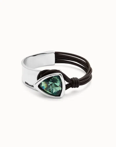 Unode50 Bangle Bracelet With Leather And Green Crystal