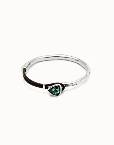 Unode50 Bangle Bracelet With Leather And Multicolor Crystal In Green