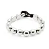 Unode50 Leather With Large Metal Alloy Beads Plated In Sterling Bracelet In Silver