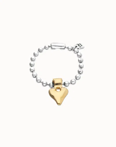 Unode50 Sterling Silver Plated Ball Bracelet With Golden Heart Detail
