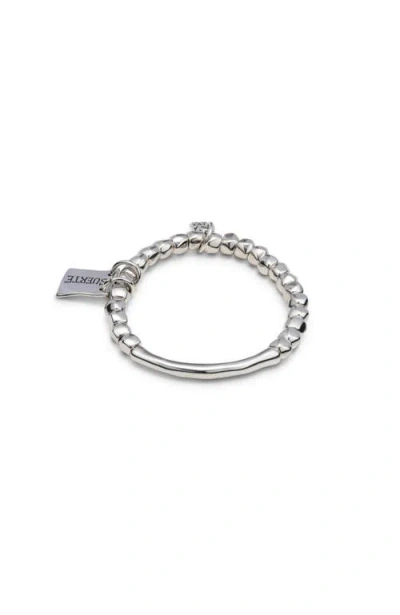 Unode50 Bead Bracelet With Tubular Piece And Silver-plated Plate With Message In Metallic