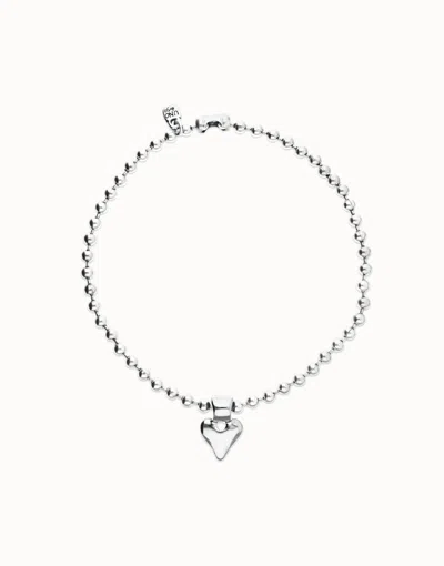 Unode50 Bead Necklace With Heart Detail In Silver