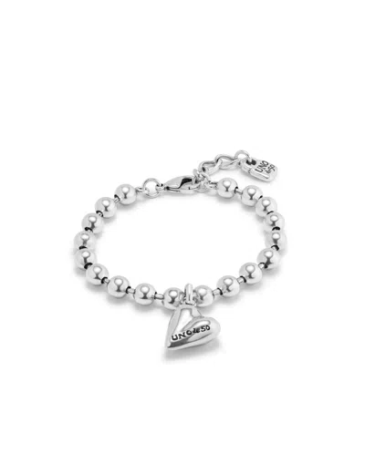 Unode50 Beaded Bracelet With A Heart Charm In Silver