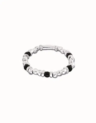 Unode50 Beaded Bracelet With Silver And Black Murano Glass Beads