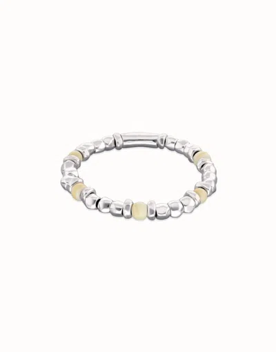 Unode50 Beaded Bracelet With Silver And Ivory Beads In White