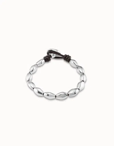 Unode50 Beaded Leather Bracelet In Silver