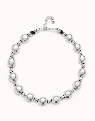 Unode50 Beaded Necklace With Larger Central Bead In Silver
