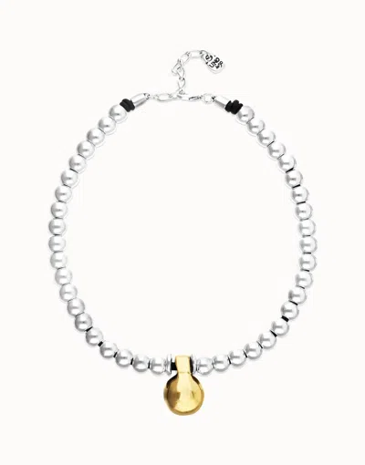 Unode50 Beaded Necklace With Medium Spheres And A Large Sphere In Gold