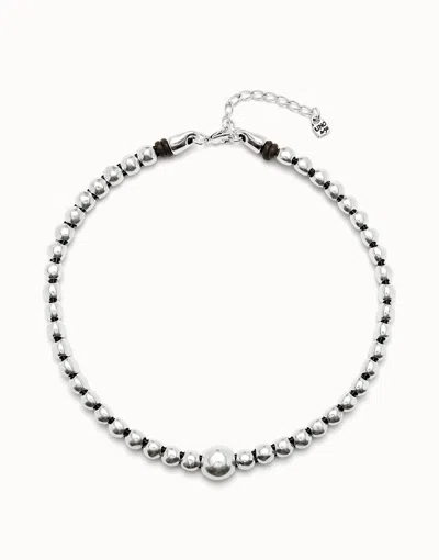 Unode50 Beaded Short Necklace With Larger Central Bead In Silver
