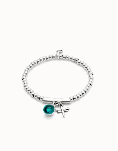 Unode50 Beaded Stretch Bracelet With A Murano Glass And A Dragonly In Blue
