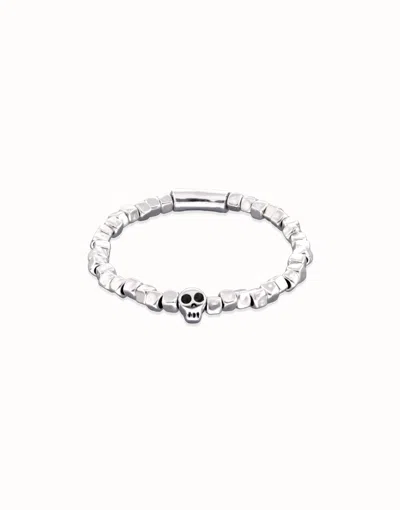 Unode50 Beaded Stretch Bracelet With A Skull In Silver