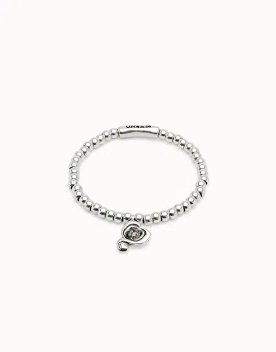 Unode50 Beaded  Stretch Bracelet With Heart And Black Crystal In Silver