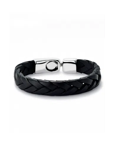 Unode50 Black Braided Leather Bracelet With Sterling Silver Plated Metal Alloy Clasp