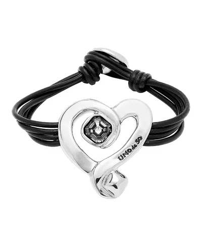 Unode50 Black Crystal Heart Leather Bracelet
