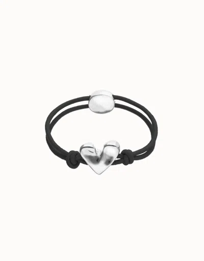 Unode50 Black Elastic Thread Bracelet With Heart