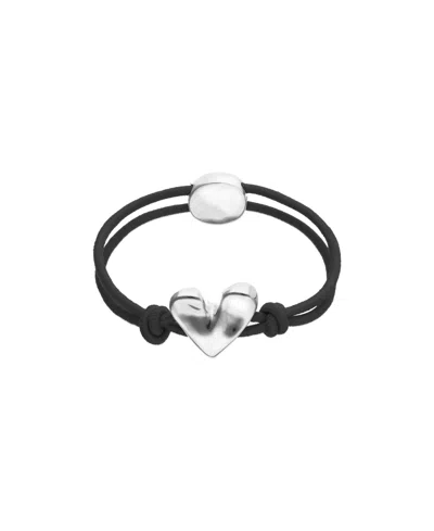 Unode50 Black Elastic Thread Sterling Silver Plated Bracelet With Heart In Pattern