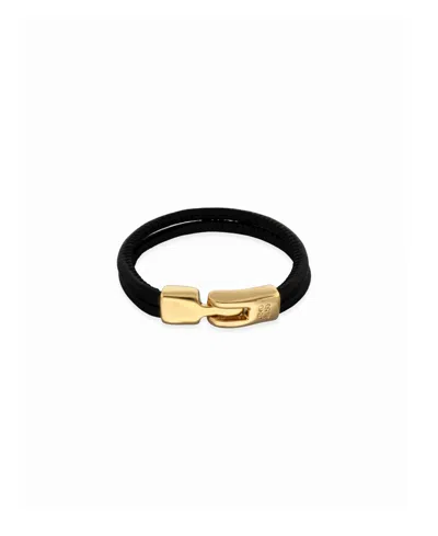 Unode50 Black Leather Bracelet With Gold Closure