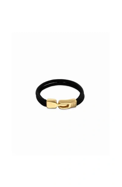 Unode50 Black Leather Bracelet With Gold Closure
