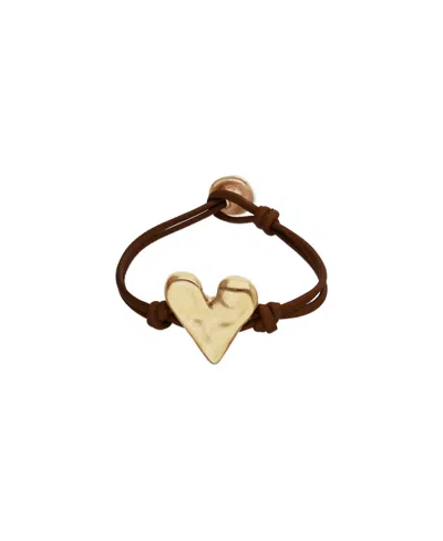 Unode50 Black Leather Bracelet With Heart Shaped 18k Detail Plated Detail In Pattern