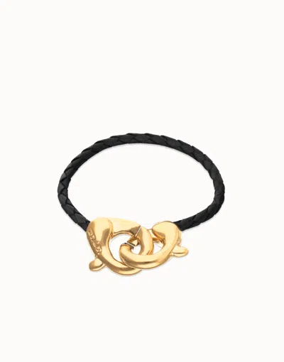 Unode50 Black Leather Bracelet With Interlocking Carabiner