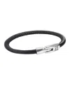 Unode50 Black Leather Sterling Silver-plated Bracelet In Black
