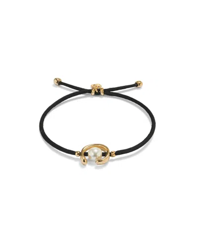 Unode50 Black Thread Cultivated Pearl Leather Bracelet In Gold