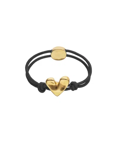 Unode50 Blak Elastic Thread 18k Gold Plated Bracelet With Heart In Blue