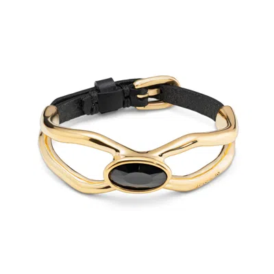 Unode50 Blue Crystal Chandelier Buckle Bracelet In Gold