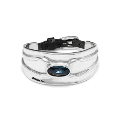 Unode50 Blue Crystal Embossed Cuff In Silver