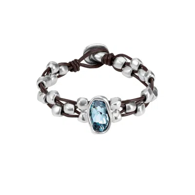 Unode50 Blue Crystal Leather Bracelet In Metallic